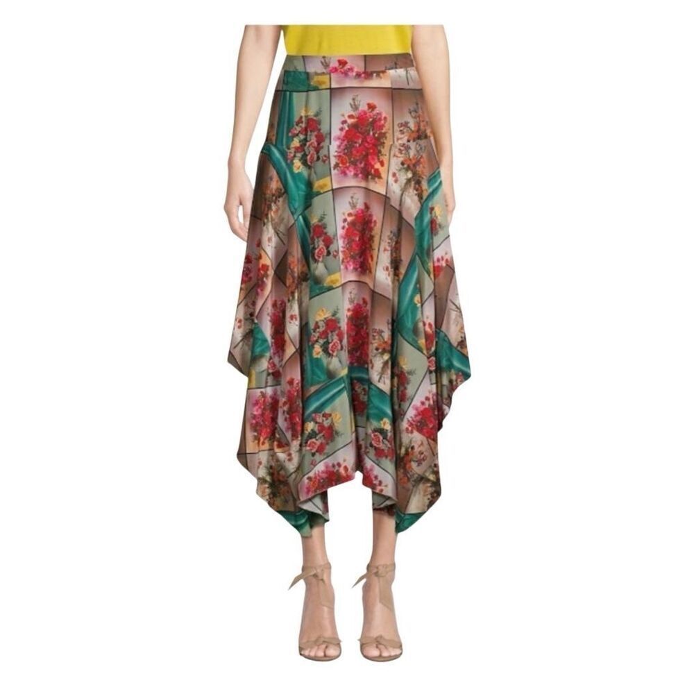 Stella McCartney Multicolor Floral Asymmetric Handkerchief Midi Skirt Size 42
